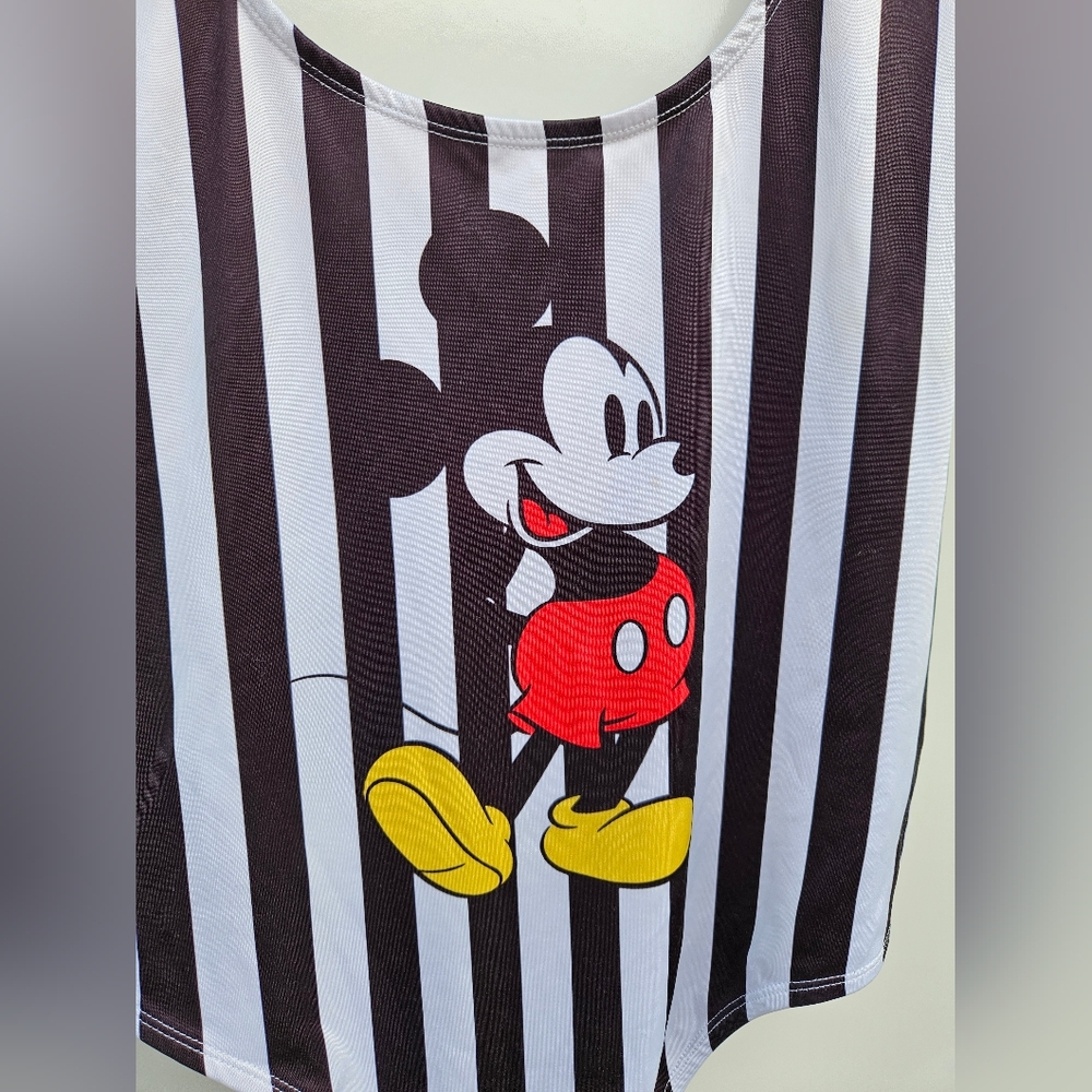 Plus Size Mickey Black And White Striped Swimsuit